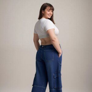 NWT Forever 21 Women's Wide Leg Cargo Jean Sz 18